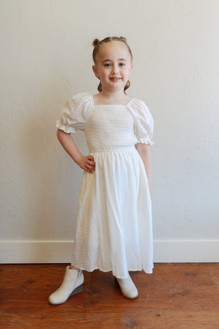 Ivory Clouds Smocked Puff Sleeve Dress