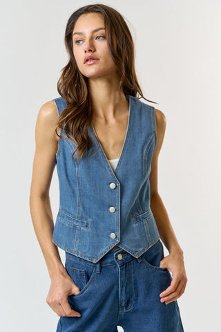 Leah Denim Button Down Vest