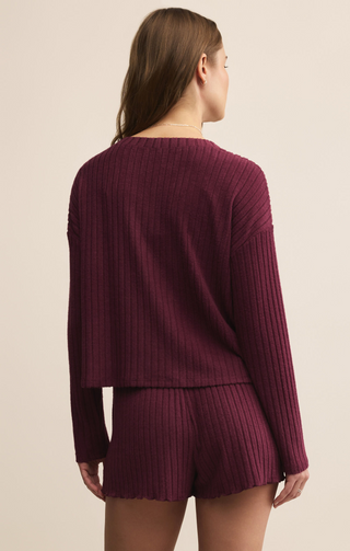 Mara Silky Ribbed Cardigan | Merlot