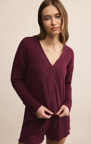 Mara Silky Ribbed Cardigan | Merlot