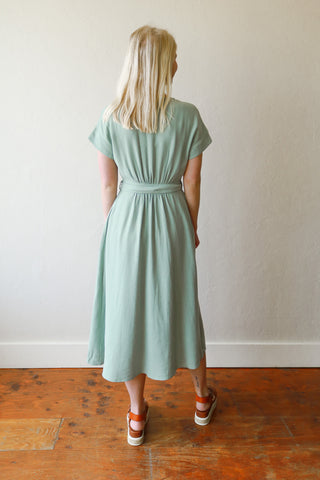 SEA FOAM WRAP MIDI DRESS