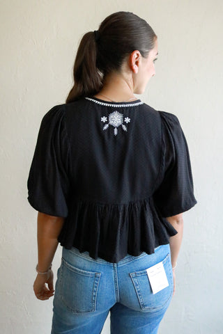 Blaire Embroidered Peplum Top