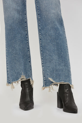 Amelie Frayed Wide Straight Leg Jeans