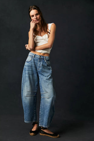 Free People Good Luck Mid-Rise Barrel Jeans