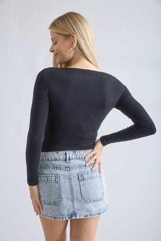 Everyday Muse Boat Neck Top | Black