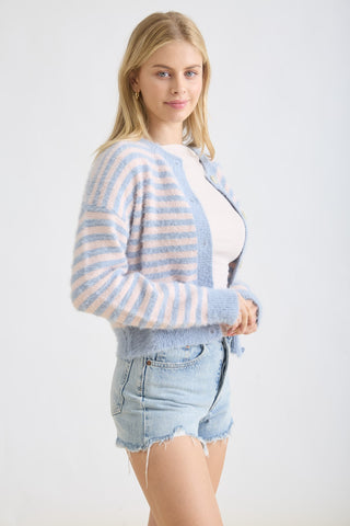 Bluebell Stripe Fuzzy Cardigan