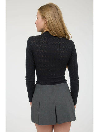 Isla Jacquard Mock Neck Top - Black