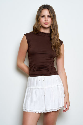 Thea Ruched Funnel Neck Top | Chocolate