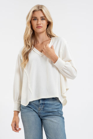 Crystal Ribbed V-Neck Sweater