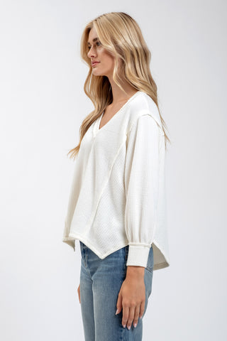 Crystal Ribbed V-Neck Sweater