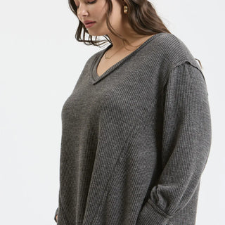 Plus Size Crystal Ribbed V-Neck Sweater