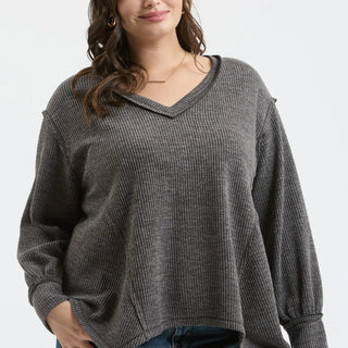 Plus Size Crystal Ribbed V-Neck Sweater