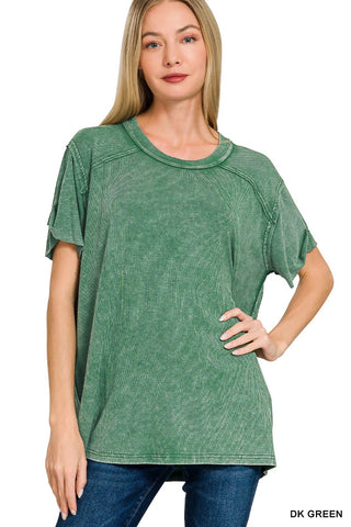 Lane Washed Ribbed Top | Dark Green