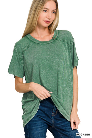 Lane Washed Ribbed Top | Dark Green