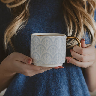 Blue Fan Quilt 14oz Coffee Mug