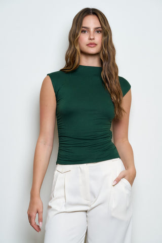Thea Ruched Funnel Neck Top | Hunter