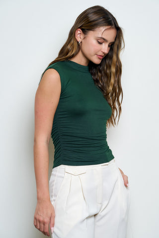Thea Ruched Funnel Neck Top | Hunter