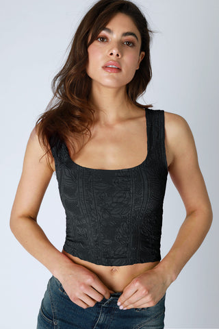 Liora Square Neck Lace Tank | Black