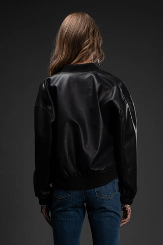 Onyx Faux Leather Bomber Jacket