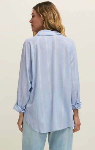 The Perfect Linen Striped Top | Blue Light