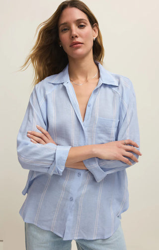The Perfect Linen Striped Top | Blue Light