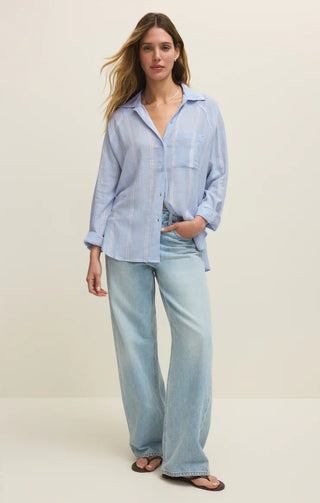 The Perfect Linen Striped Top | Blue Light