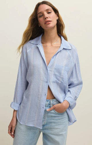 The Perfect Linen Striped Top | Blue Light