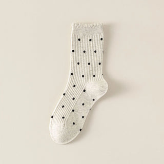 Polka Dot Ruffle Crew Socks | Beige