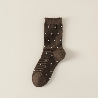 Polka Dot Ruffle Crew Socks | Coffee