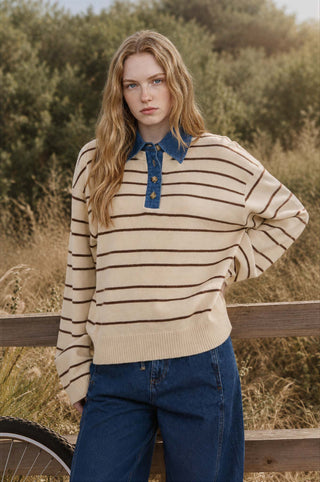 Quinn Striped Polo Sweater