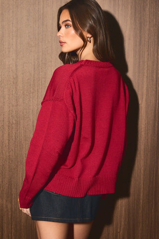 Willa Pleated Sleeve Sweater | Ruby