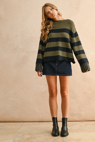 Sloane Striped Sweater | Olive