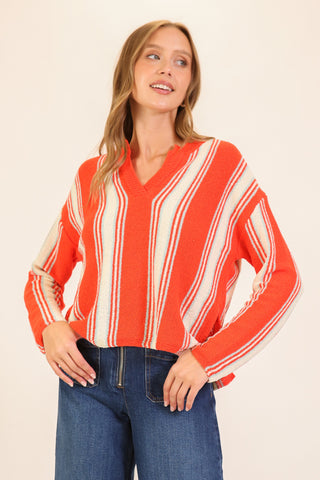 Boardwalk Breeze Striped Sweater | Coral