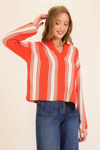 Boardwalk Breeze Striped Sweater | Coral